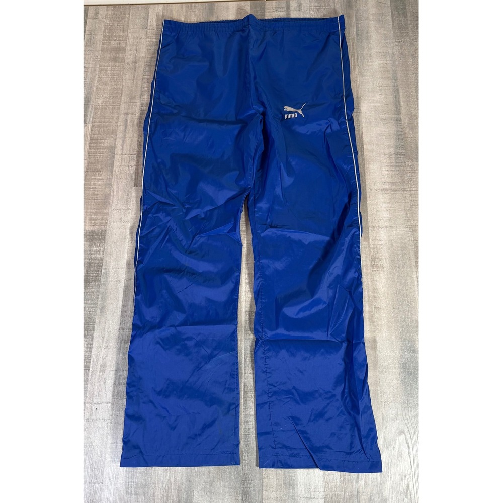Vintage Puma Track Pants Mens Large Blue Nylon Windbreaker Zipper Leg Piping